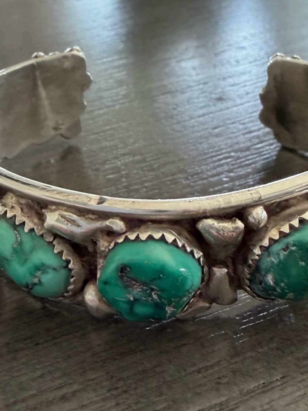 Vintage Indian Sterling Silver Turquoise Stone Cuff Bracelet - Picture 2 of 5